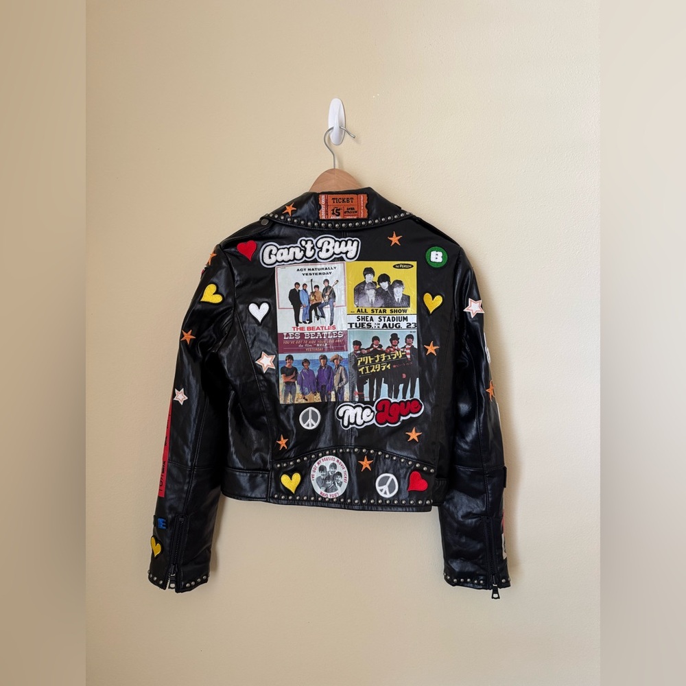 Alice + Olivia x The Beatles Cody Vegan Leather Jacket Black Small - Picture 9 of 9